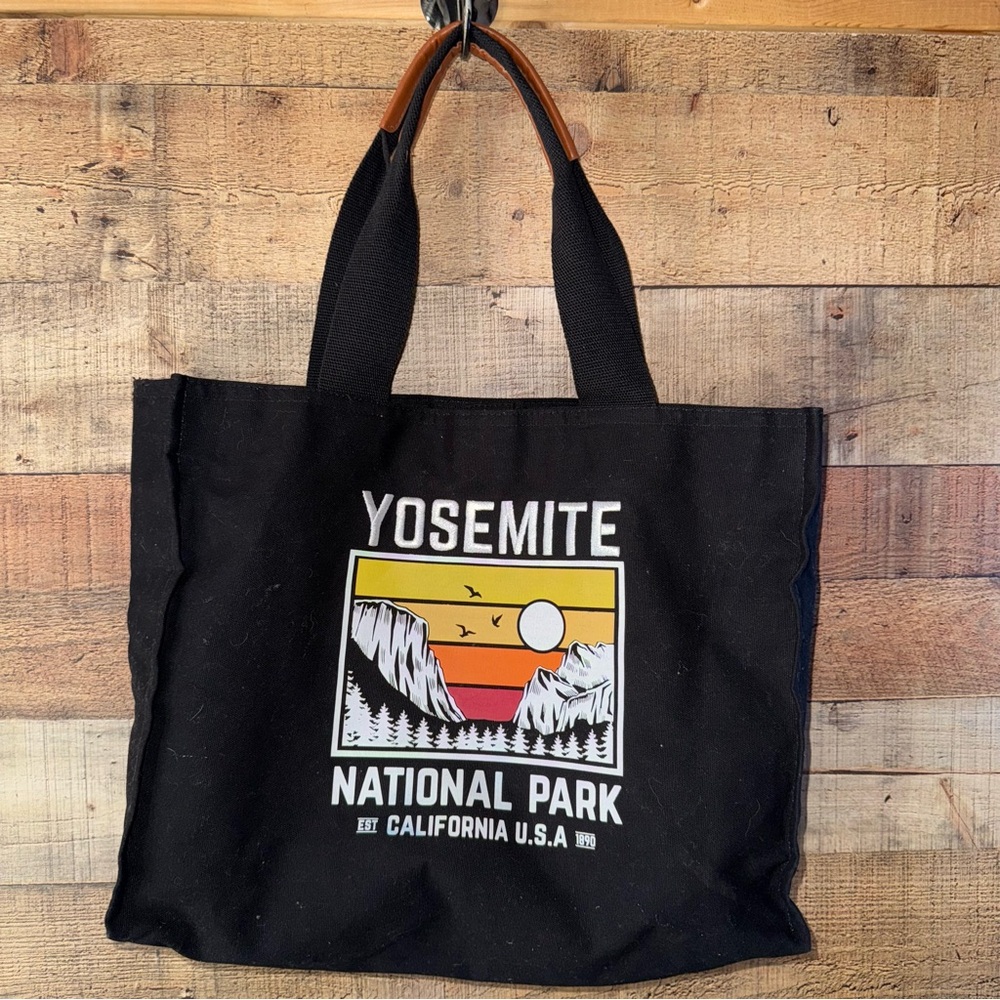 Yosemite National Park California Embroidered Black Tote Bag Shopper